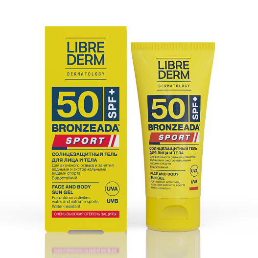 Sunscreen gel SPF 50 waterproof Librederm Bronzeada Sport.