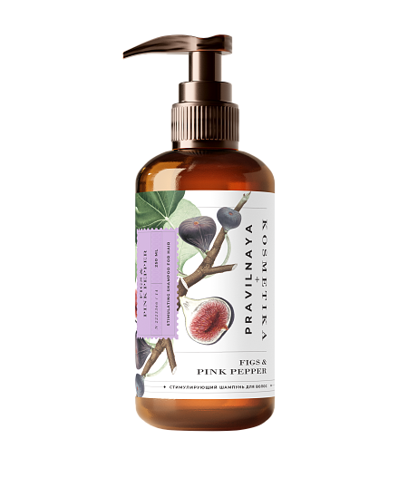 Stimulating shampoo for activation of hair growth, strengthening and restoration, against loss, Fig & Pink pepper Pravilnaya Kosmetika